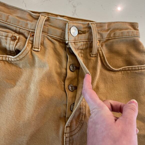 Re/Done‎ 70s Stove Pipe High Rise Straight Leg Denim Jeans Mustard Size 25 - Picture 8 of 12